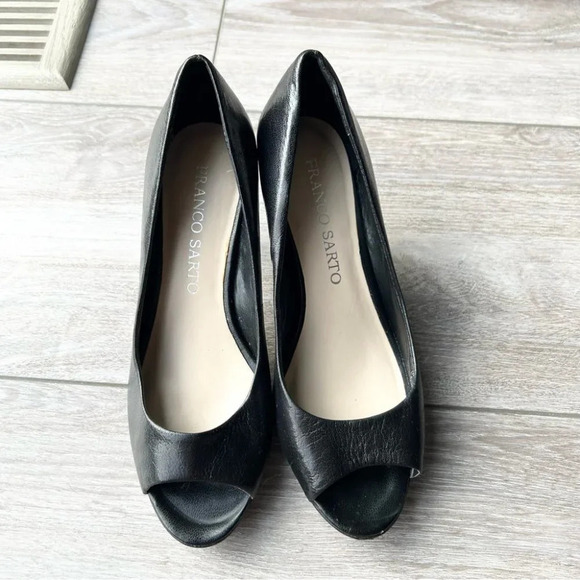Franco Sarto Black Open Toe Leather Pump - Picture 3 of 13